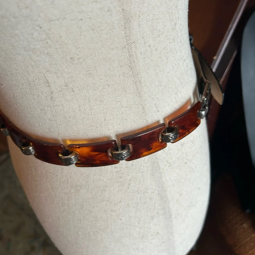 Vintage BRIGHTON Faux Tortoise Links & Black Leather Belt